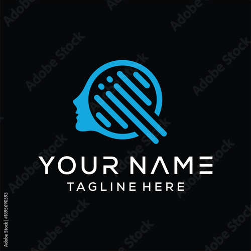 Human technology or human digital, head tech icon symbol, robot tech logo design