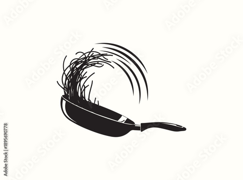 Italian Pasta Cooking Silhouette Isolated on White
