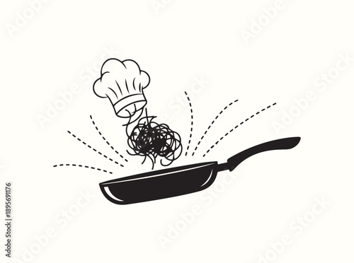 Pasta Tossing in Pan Silhouette with Motion Lines
