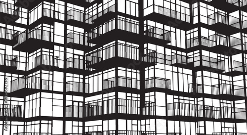 Modern architecture with many windows and balconies in city