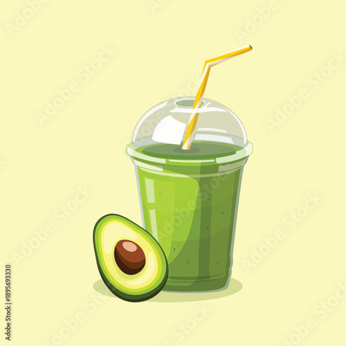 A fresh avocado juice illustration suitable for healthy lifestyle, nutrition, and beverage design themes.