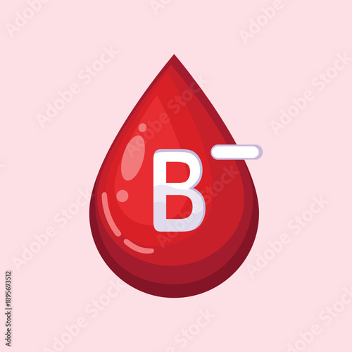 Medical illustration representing blood type B negative with Rh factor minus for healthcare, transfusion, and educational purposes.