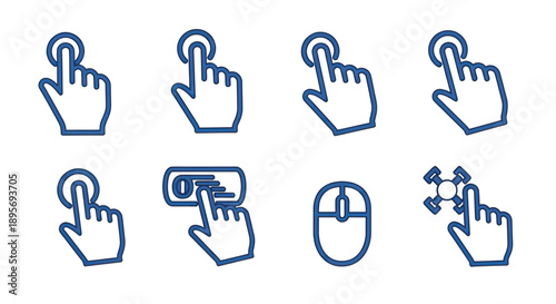 Collection of various cursor and hand click icons for digital interfaces.