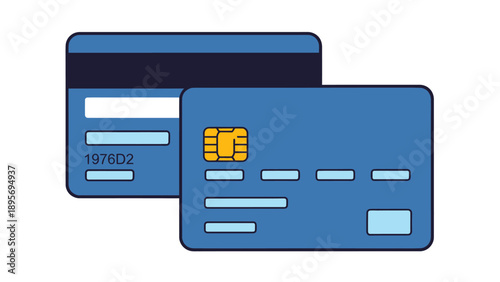 Two blue credit cards laid out showing chip and magnetic stripe for financial transactions.
