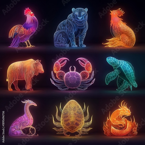 Fantasy Animal Illustrations with Glowing Patterns