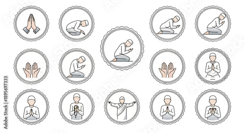 Yoga and Meditation Poses Illustrated Icons.