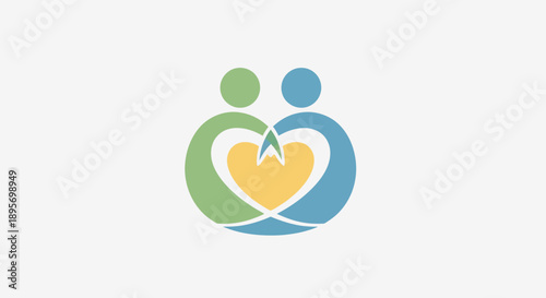 Stylized couple embracing heart symbol for love and partnership