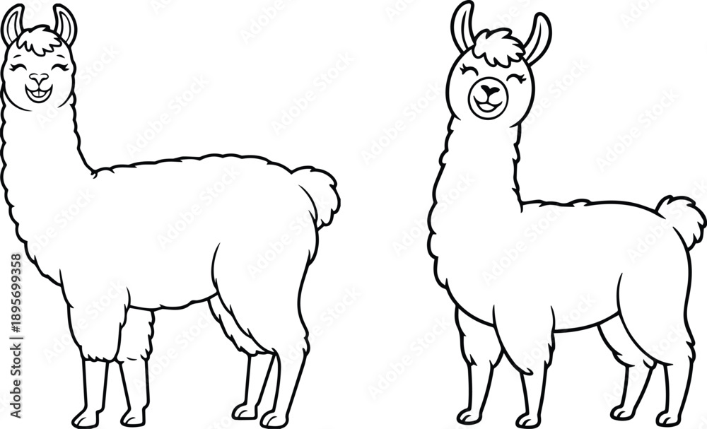 Obraz premium llama alpaca cartoon line art vector illustration