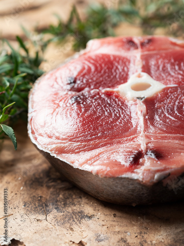 Wallpaper Mural Raw tuna tail steak on a plate Torontodigital.ca