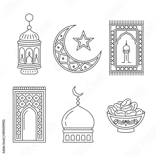 Ramadan Mubarak set vector style coloring page 