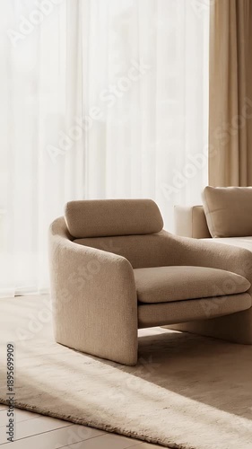 A serene living room with a beige couch and coffee table in a modern home video