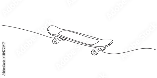 Continuous line art of a skateboard as a minimalist graphic design element Vector, illustration