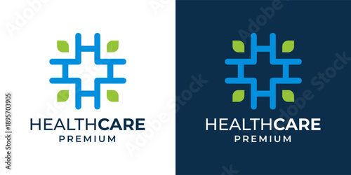 Letter H Health Cross Logo, Hospital Medical Plus Symbol Vector. Nature, Leaf, Healthcare, Hospital Logo Vector Illustration.