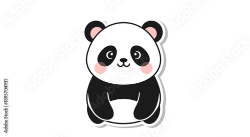 Cute Cartoon Panda Bear Illustration Sticker Style