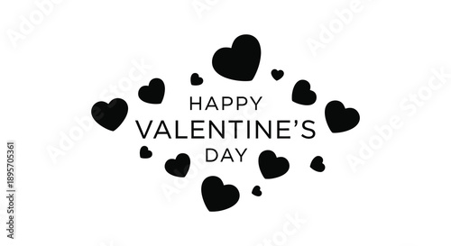 A simple graphic displays the text happy valentine s day surrounded by various black heart shapes high quality professional