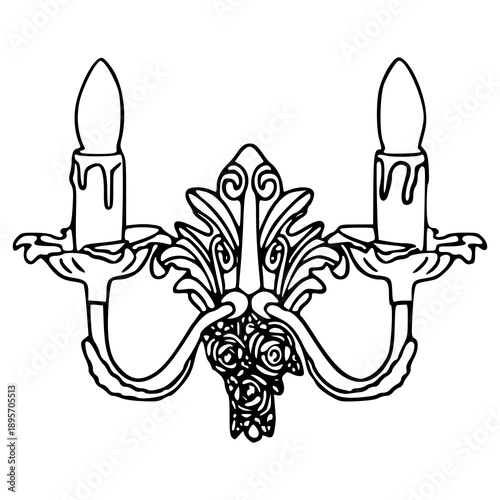 vintage ornate wall sconce illustration with two candles