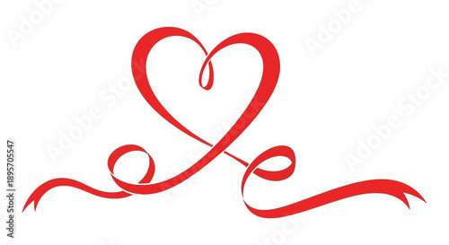 A vibrant swirling red heart shape is depicted as a flowing ribbon symbolizing love and affection high quality