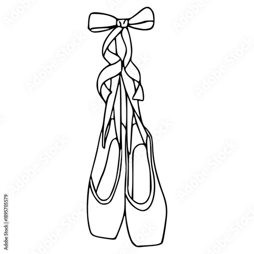 hand-drawn ballet pointe shoes illustration with elegant ribbon bow