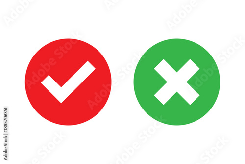 Check mark icons. green check mark and red cross mark icon set. green tick and red x. Symbols of approval and Decline, vector illustration