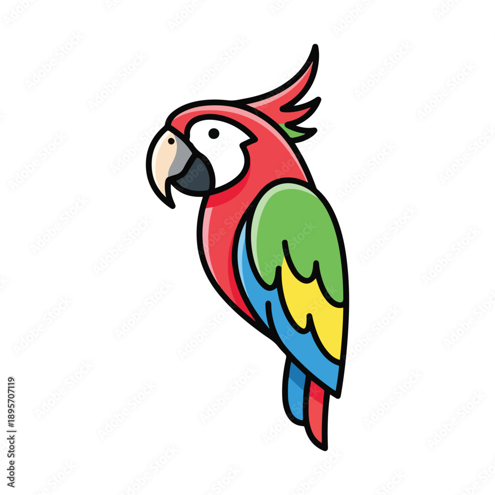 Fototapeta premium Cute Colorful Parrot Cartoon Icon Illustration