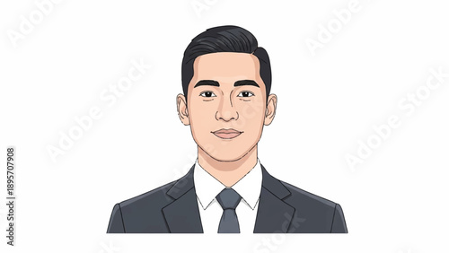 Professional illustrated portrait of a young businessman in a suit and tie.