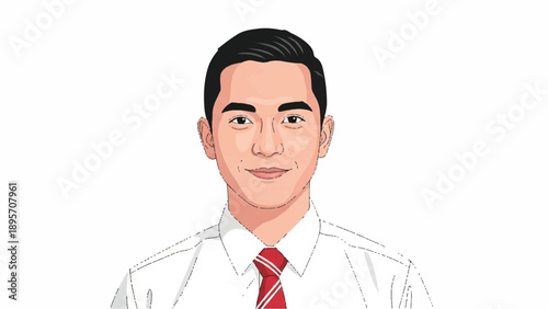 Stylized illustration of a confident businessman in a white shirt and red tie.