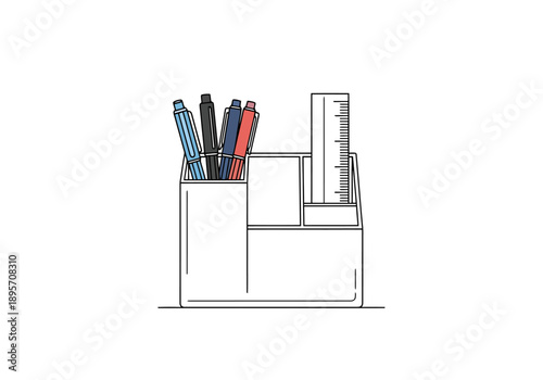 Desk Organizer With Writing Tools Ready For Work Business Office Supplies Organization Concept