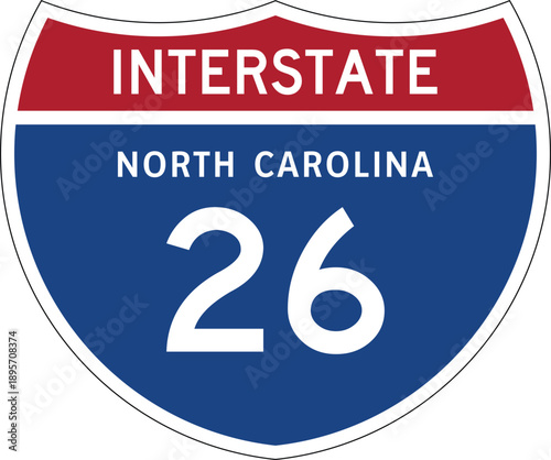 Interstate 26 North Carolina I-26 NC Highway Shield Badge USA Road Sign MUTCD Editable Design Vector