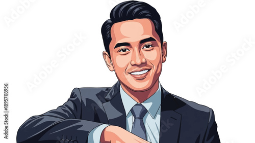 Professional Illustrated Portrait of a Confident Businessman in a Suit.