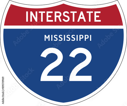Interstate 22 Mississippi I-22 MS Highway Shield Badge USA Road Sign MUTCD Editable Design Vector