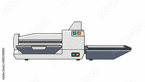 Illustration of a modern office scanner and printer device with a feeder tray for documents and imaging.