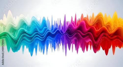 Vibrant Abstract Soundwave Visualization with Spectrum of Colors from Teal to Red Across a Grayscale Gradient Background Illuminated by Soft Studio