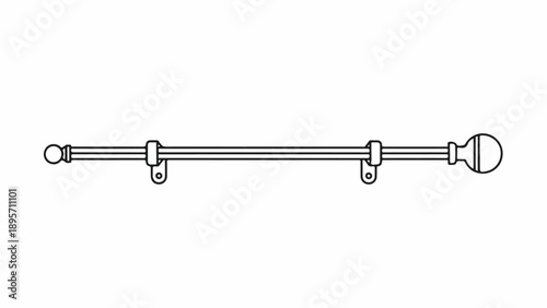 Simple decorative curtain rod with finial and mounting brackets.