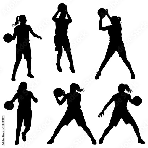 Powerful female basketball player silhouettes vector sports collection