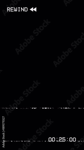 Vhs tape rewind screen overlay with 30 second timer. alpha channel 4k vertical video
