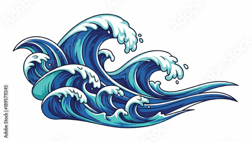 Vibrant stylized ocean wave illustration in blue tones.