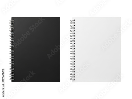 Black and white spiral notebooks isolated on transparent background