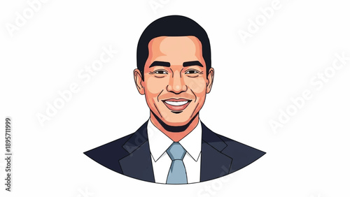 Smiling professional man in suit and tie illustration, headshot avatar portrait.