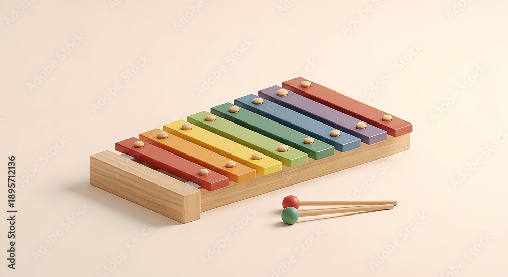 Fototapeta premium Colorful xylophone with mallets on wooden base