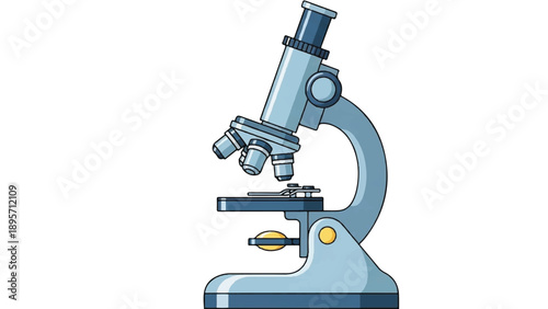 Stylized laboratory microscope illustration showing a slide with a specimen for scientific observation.