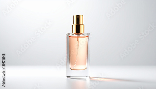 Elegant Perfume Bottle with Golden Cap and Soft Light