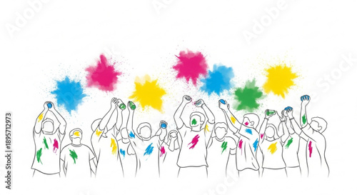 Group of people celebrating with colorful splashes joyful atmosphere vibrant paint fun creative expression youthful energy