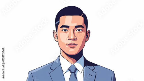 Professional man in a blue suit depicted in a corporate portrait illustration.