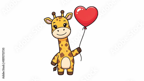 Playful Cartoon Giraffe Holding a Red Heart Balloon Illustration for Kids.