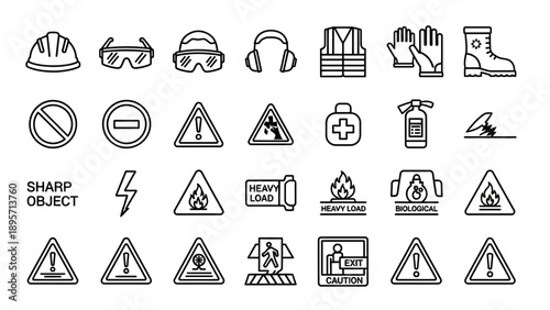 Warning signs and safety symbols collection.