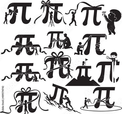 Creative Pi Symbol Concept Silhouette Illustration Set