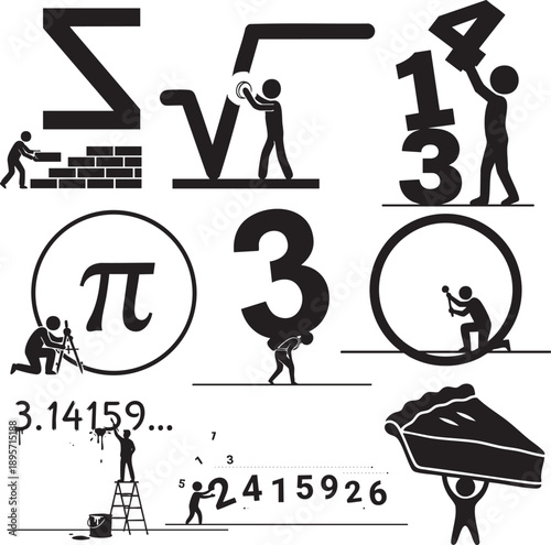 Creative Mathematics Symbols and Pi Concept Silhouette Illustration Set
