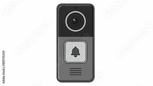 Modern smart video doorbell with camera, button, and sleek minimalist design.