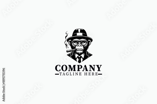 Free Download Gentleman Monkey Logo Collection – Vintage Gangster Ape Black and White Vector Illustration - GFXLoad