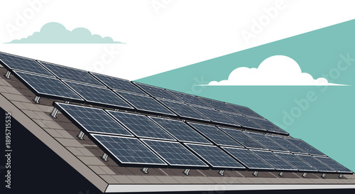 Solar panels installed on a residential rooftop, generating clean energy for the home.